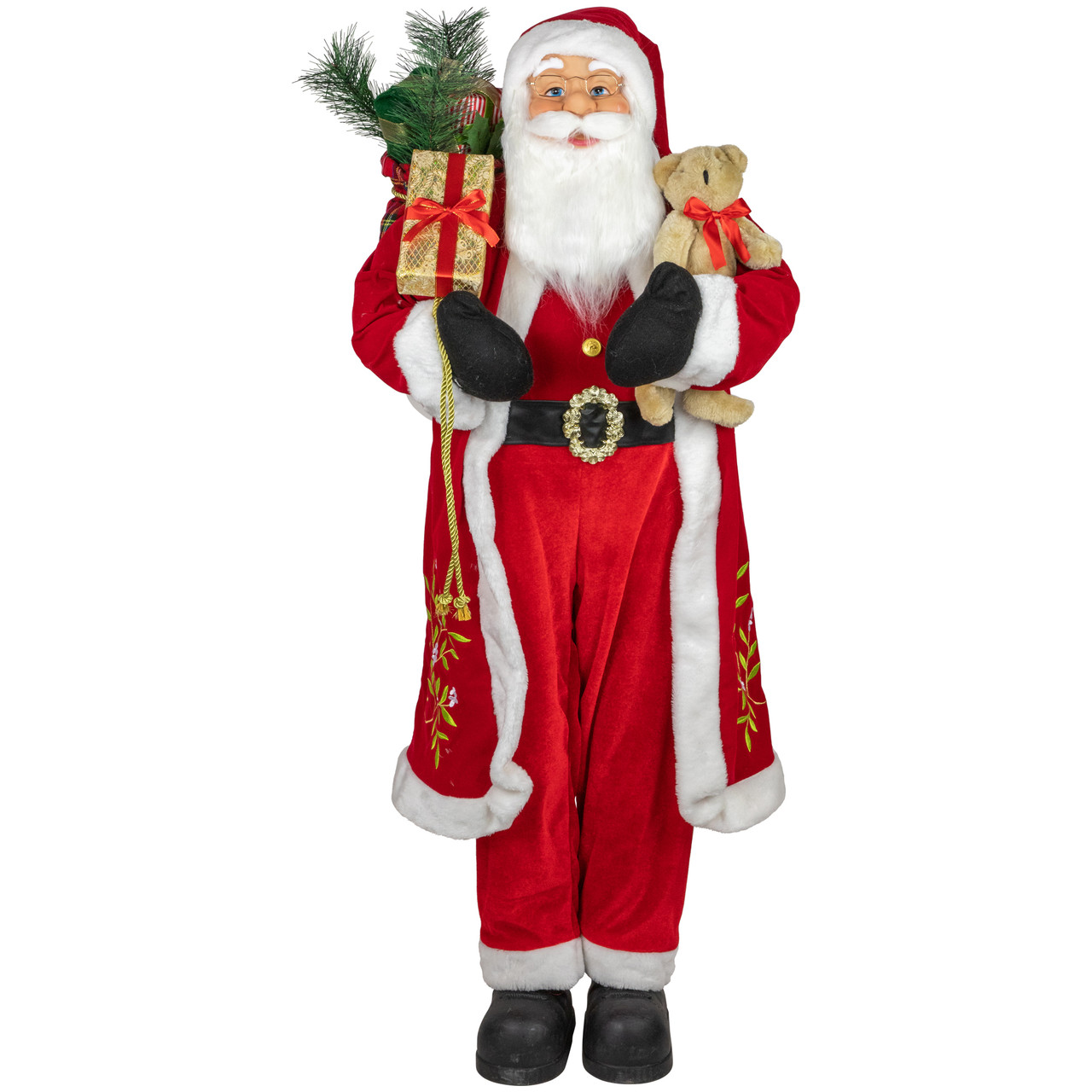48" Santa Claus with Teddy Bear and Gift Sack Standing Christmas Figure