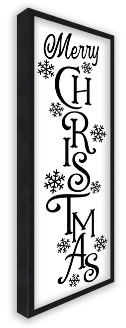 Merry Christmas Snowflakes 13.5" x 37.5" Framed Christmas Wall Decor Art Print Sign Poster in a Black Wooden Frame with UV Acrylic and Hangers