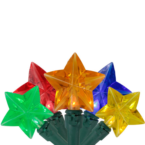 20-Count Multi-Colored Star Shaped LED Christmas Light Set- 4.5ft, Green Wire