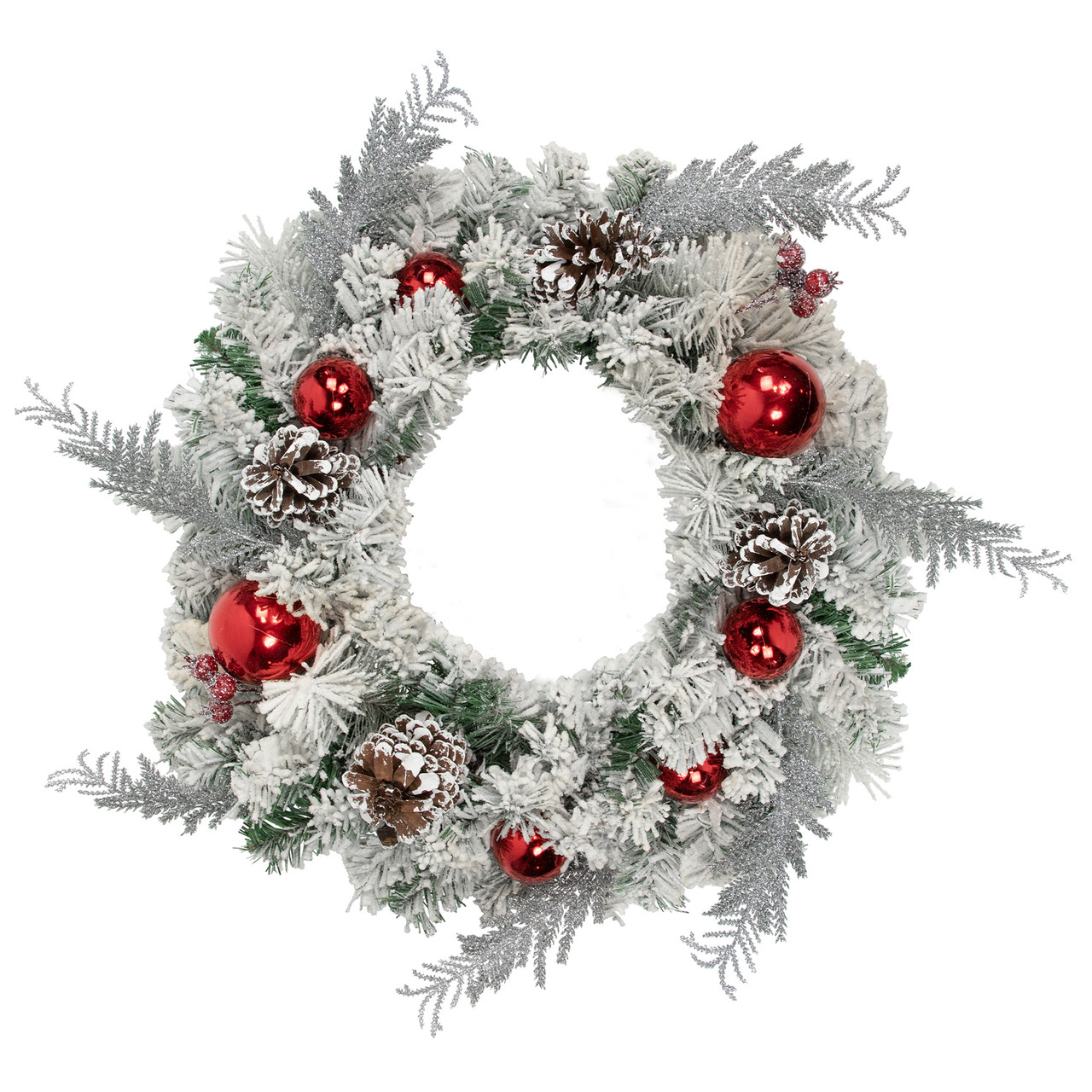 Heavily Flocked Pine with Ornaments Artificial Christmas Wreath - 24" - Unlit