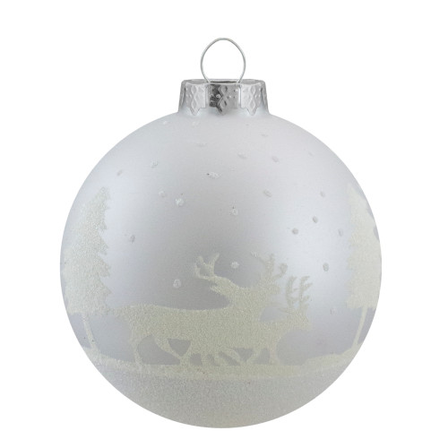 4ct Matte and Frosted White Glass Hanging Christmas Ball Ornaments 3.25" (80mm)