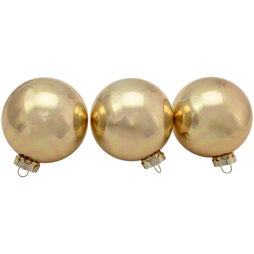 6ct Champagne Gold 2-Finish Glass Ball Christmas Ornament Set 3.25"