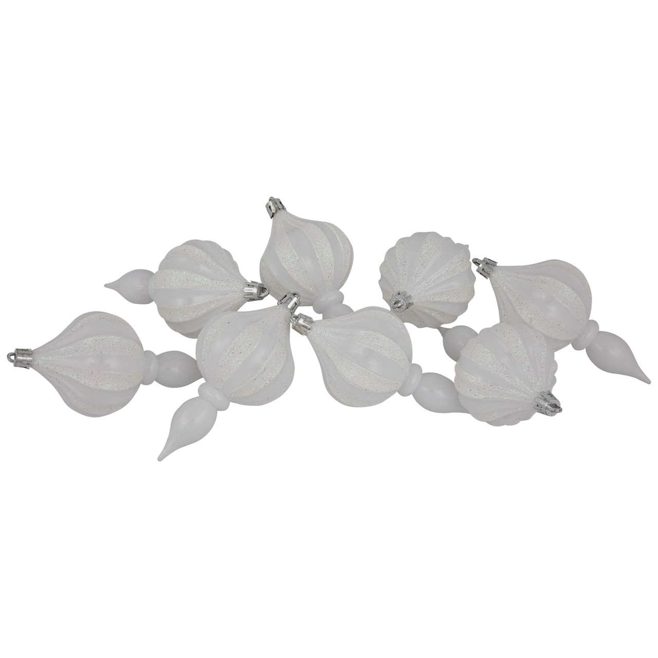 8ct White Shatterproof Finial Christmas Ornaments, 4.75"