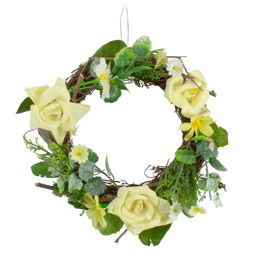 Mini Rose and Foliage Spring Wreath, Yellow 7"