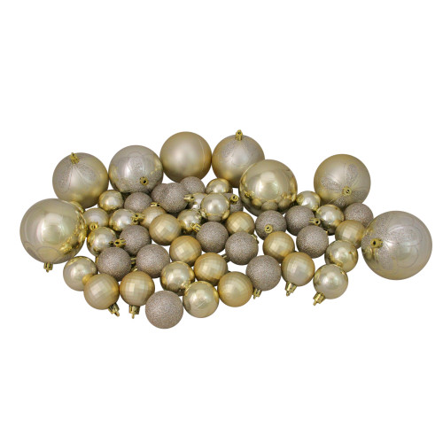 125ct Champagne Gold Shatterproof 4-Finish Christmas Ornaments 5.5" (140mm)