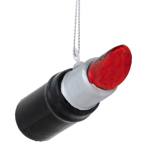 3.75" Black and Red Lipstick Glass Christmas Ornament