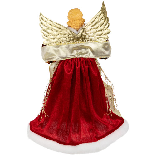 Metallic and Sequin Angel Christmas Tree Topper - 12" - Red and Gold - Unlit