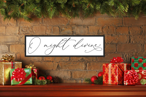 O Night Divine 7.5" x 25.5" Framed Christmas Wall Decor Art Print Sign Poster in a Black Wooden Frame with UV Acrylic and Hangers