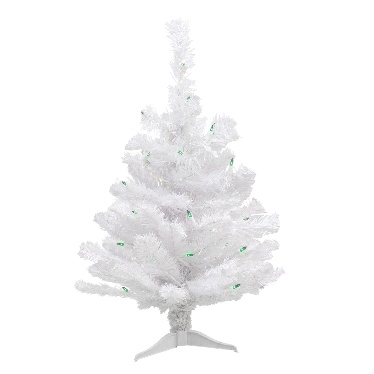 Pre-Lit Medium White Pine Artificial Christmas Tree -  2' - Green Lights