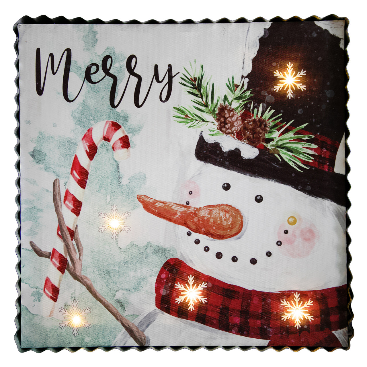 12" LED Lighted 'Merry' Snowman Christmas Canvas Wall Art