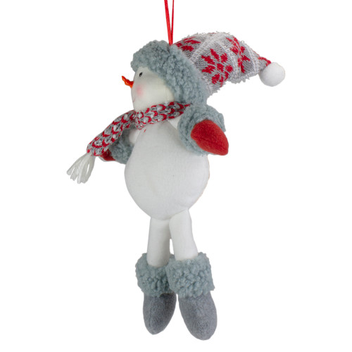 14" Gray and Red Plush Snowman Hanging Christmas Ornament