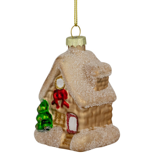 Snowy Country Cabin Glass Christmas Hanging Ornament - 3.25"