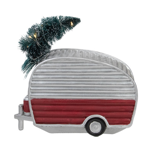 LED Lighted Camper with Pine Bough Christmas Decoration - 8.5"