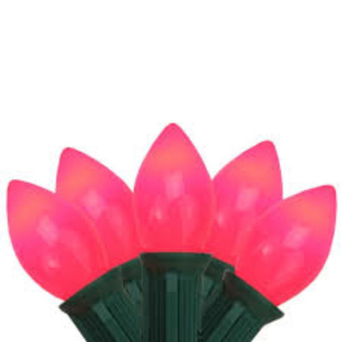 25-Count Opaque Pink C9 Mini Christmas Light Set, 24ft Green Wire