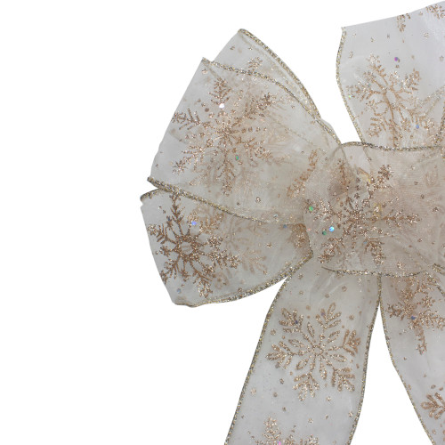 14" x 9" Sheer and Gold Snowflake 6 Loop Christmas Bow Decoration
