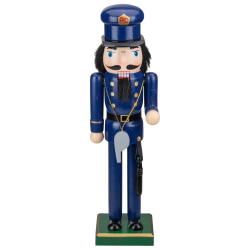 14" Blue and Black Wooden Police Officer Christmas Nutcracker