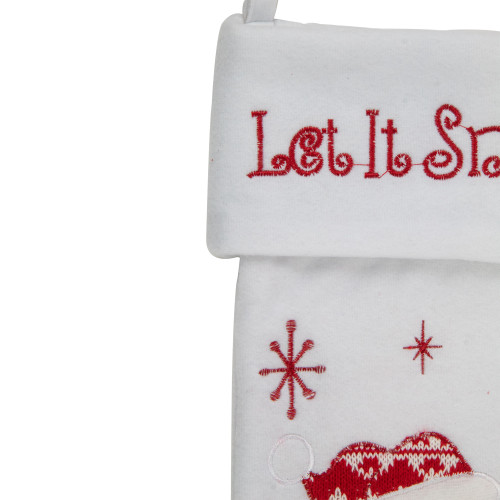 19" Red and White "Let It Snow" Santa Claus Embroidered Christmas Stocking