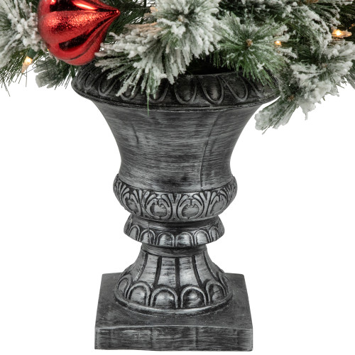 4�� Pre-Lit Potted Snowy Bristle Pine Flocked Artificial Christmas Tree, Clear Lights