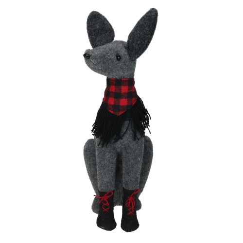 Sitting Dog with Plaid Collar Christmas Decoration - 14.5�� - Gray and Red