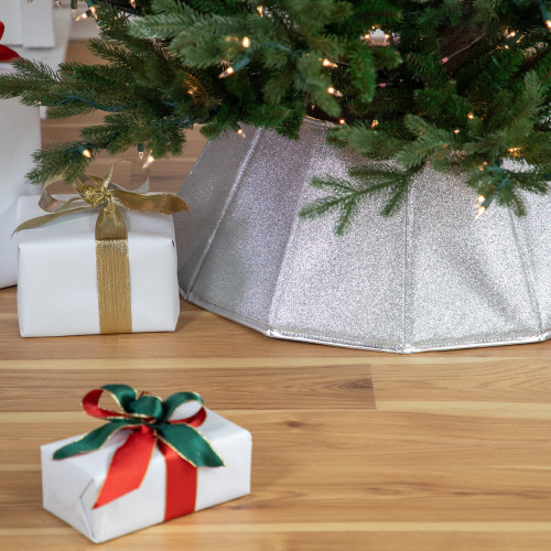 27" Shiny Silver Fabric Hexagonal Christmas Tree Collar