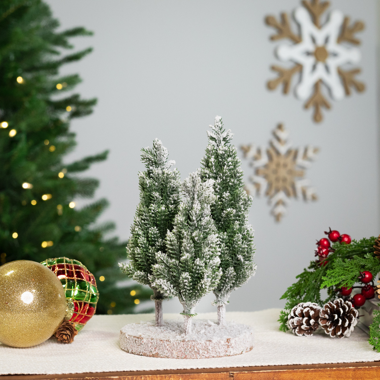 Frosted Trio of Pine Trees Christmas Decoration - 8" - Unlit