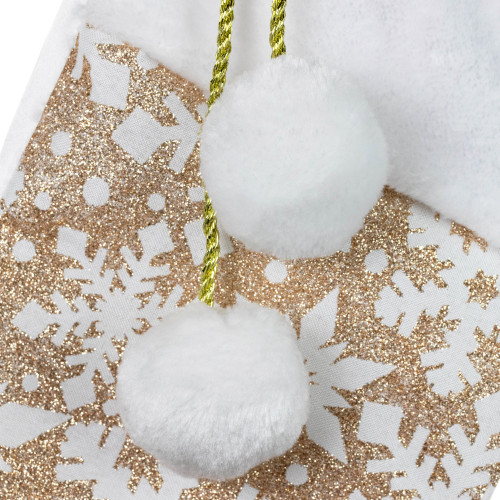 20.5" Glittered Gold Christmas Stocking with Snowflakes and Pom Poms