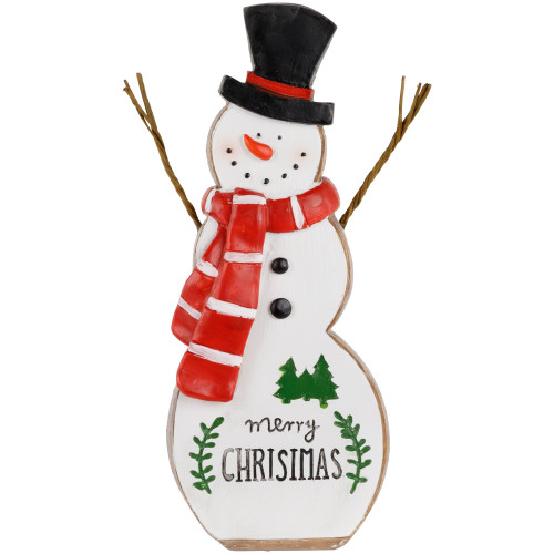 Wooden Snowman "Merry Christmas" Decoration - 8.5"