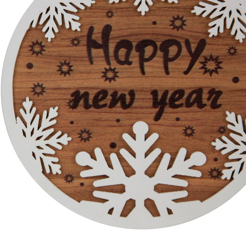 7" Rustic "Happy New Year" Snowflake Wooden Christmas Ornament Disc