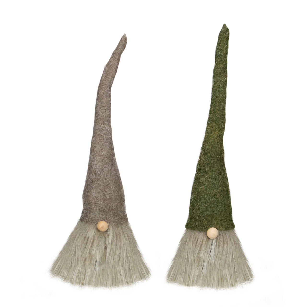 Christmas Gnome with Pointy Hat Figures - 10.5" - Green and Brown - Set of 2