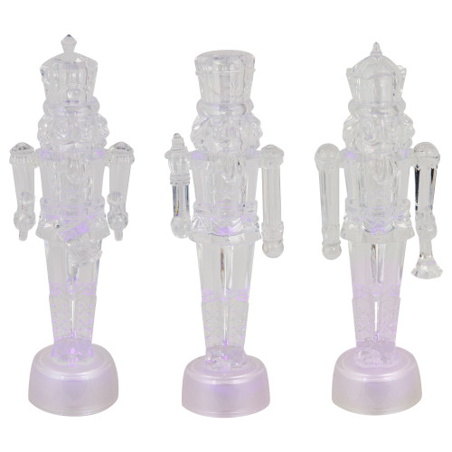 LED Lighted Icy Crystal Nutcracker Christmas Figures - 7.5" - Multicolor Lights -Set of 3