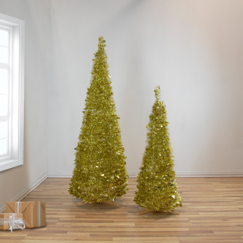 4' Gold Tinsel Pop-Up Artificial Christmas Tree, Unlit