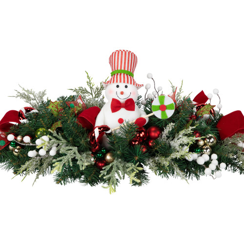 Candy Cane Snowman and Ornaments Christmas Swag - 37.5" - Unlit