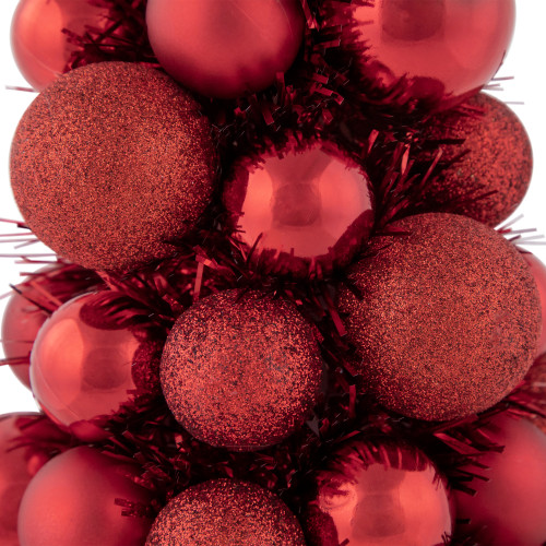 3-Finish Shatterproof Ball Christmas Tree with Tinsel - 15.75" - Red