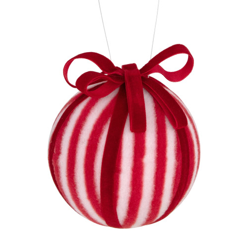 Red and White Striped Candy Cane Christmas Ball Ornament 4" (100mm)