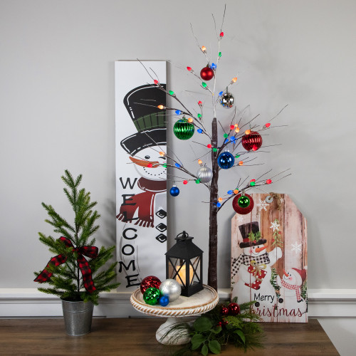 LED Lighted Frosted Christmas Twig Tree - 4' - Brown - Multi-Color lights