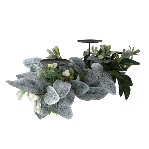 32" Iced Leaves and Winter Berries Artificial Christmas Pillar Candle Holder