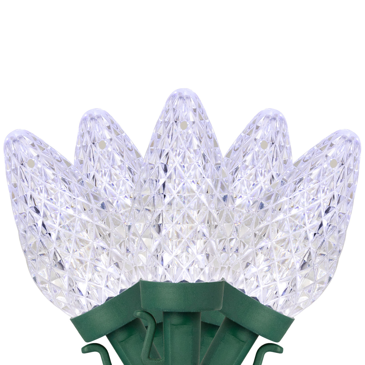 100ct Pure White Faceted LED C9 Christmas Lights - 67ft Green Wire