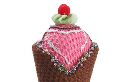 6" Brown and Pink Strawberry Ice Cream Cone Christmas Ornament