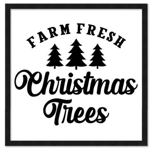Black and White Christmas Trees 15.5" x 15.5" Framed Christmas Wall Decor Art Print Sign Poster in a Black Wooden Frame with UV Acrylic and Hangers