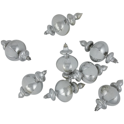 8-Count Silver and White Shatterproof Finial Christmas Ornaments, 6"