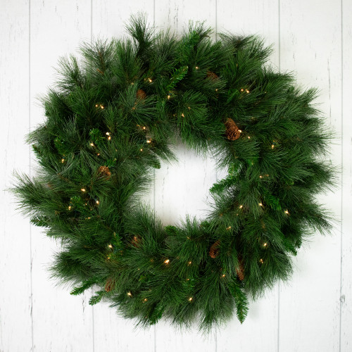 Pre-Lit White Valley Pine Artificial Pinecone Christmas Wreath - 36" - Clear Lights