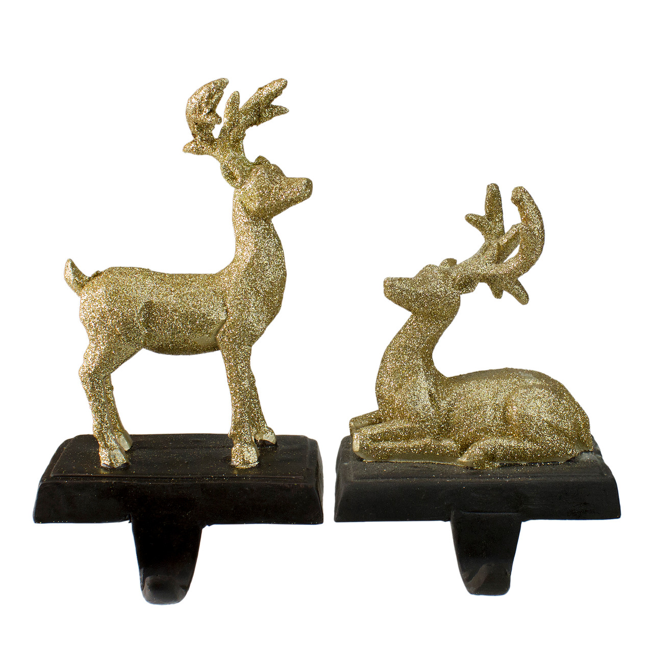 Reindeer Glittered Christmas Stocking Holders - 8.5" - Gold - Set of 2