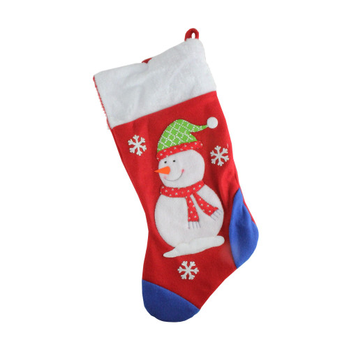 19'' Red and Blue Plush Cuff Snowman Christmas Stocking