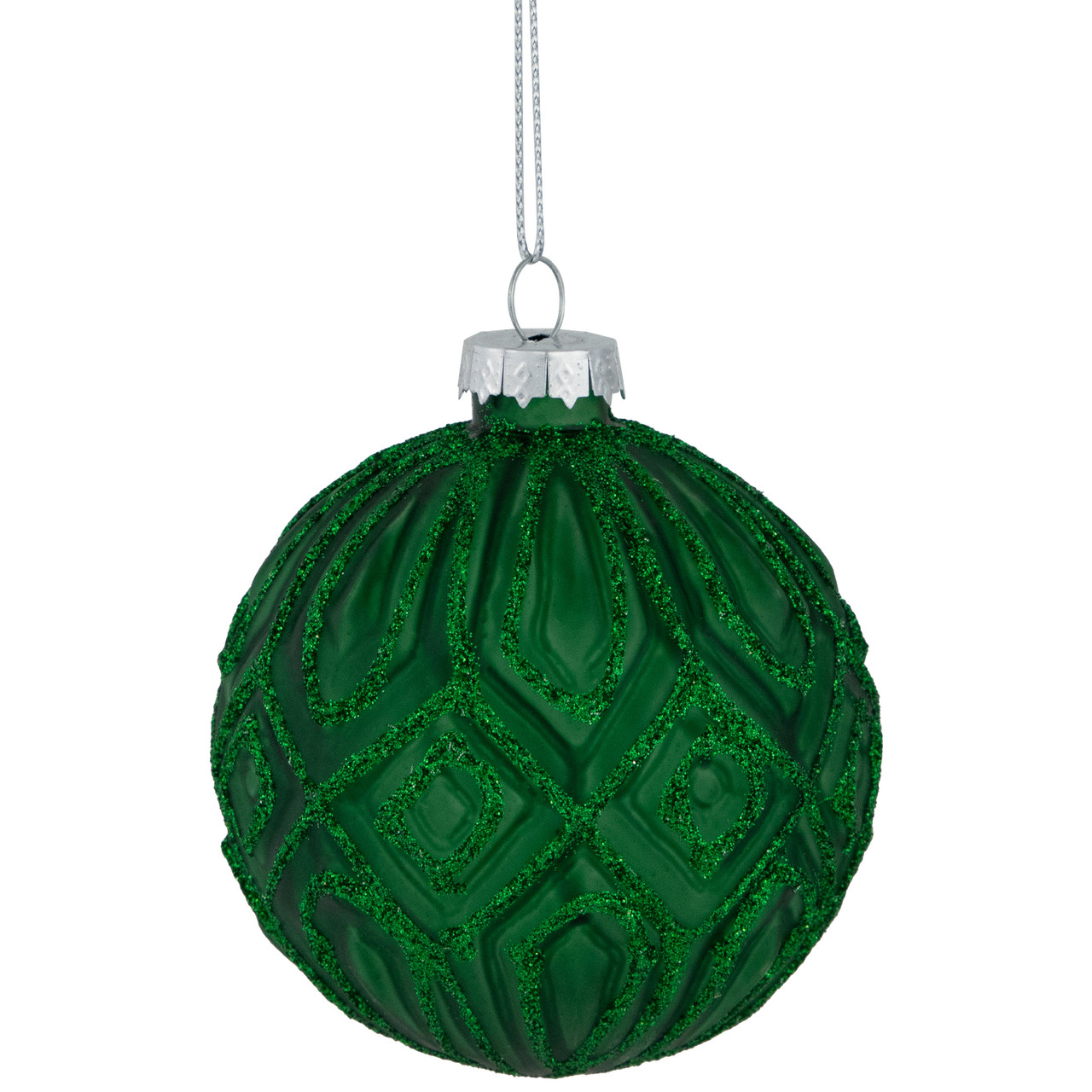 4ct Green Glittered Diamonds Glass Christmas Ball Ornament 3" (80mm)