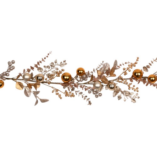 Glittered Mixed Leaves and Berries Artificial Christmas Garland - 6' x 9" - Unlit