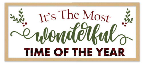Big It's The Most Wonderful Time of the Year 9.5" x 21.5" Framed Christmas Wall Decor  Sign Poster in a Natural Wooden Frame with UV Acrylic