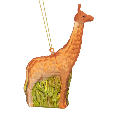 5" Orange Giraffe and Green Grass Glass Christmas Ornament