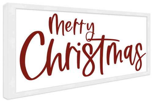 Red and White Merry Christmas 9.5" x 18.5" Framed Christmas Wall Decor Art Print Sign Poster in a Natural Wooden Frame with UV Acrylic and Hangers