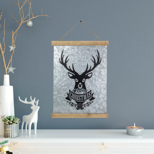 16�� Merry Christmas Reindeer Galvanized Sheet Metal Hanging Wall Sign