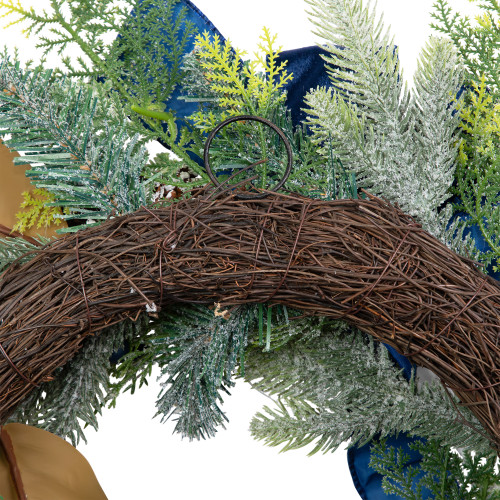 Frosted Pine with Blueberries, Bows and Ornaments Christmas Wreath - 24" - Unlit